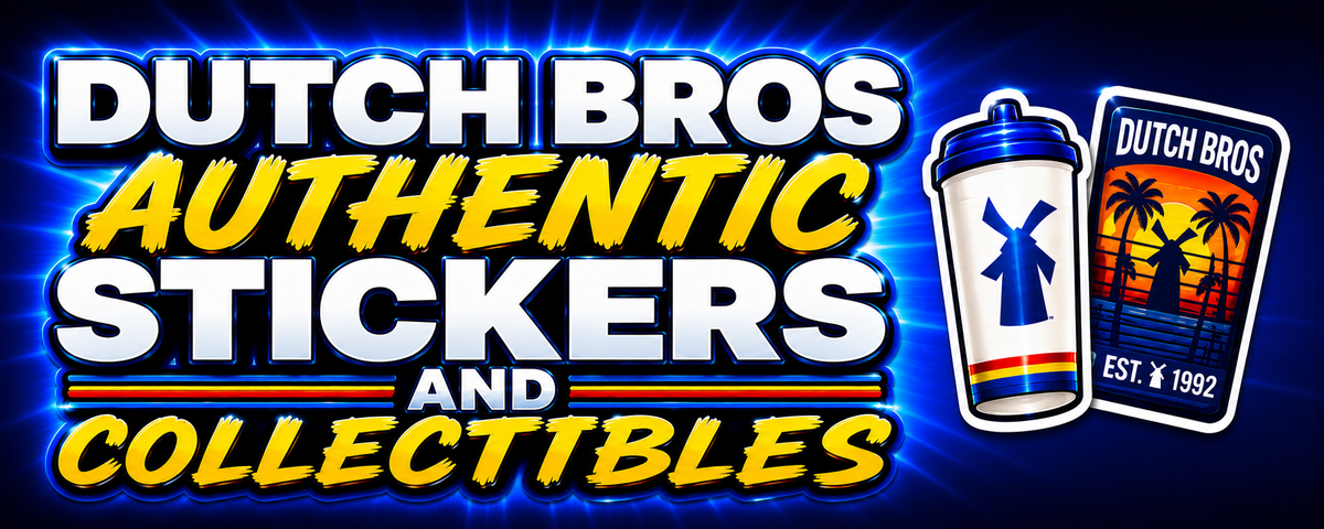 Authentic Dutch Bros stickers and collectibles offered for independent resale by Cosmic Stickers