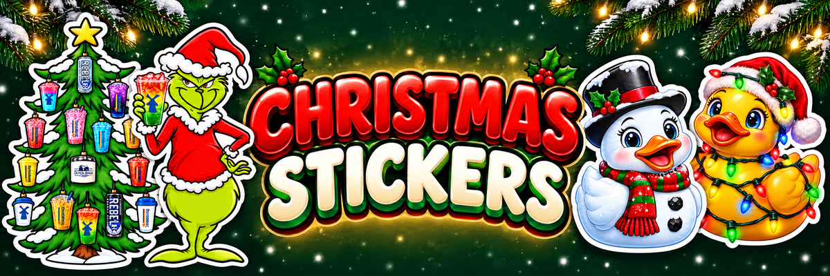 Christmas Stickers collection featuring a festive tree, Grinch, and Christmas rubber ducks