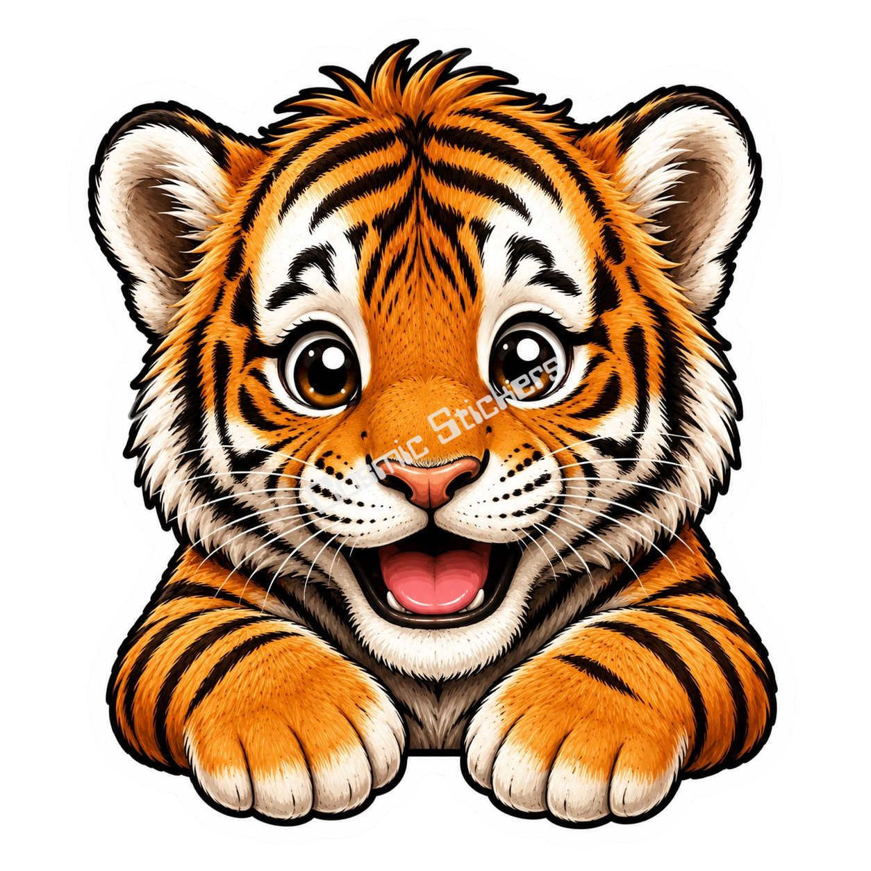 Peekaboo Pals - Tiger premium die-cut vinyl sticker by Cosmic Stickers