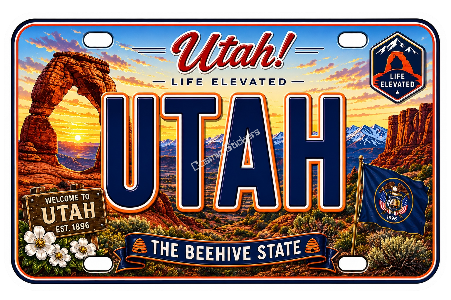 50 State License Plate Sticker Collection •UT• premium die-cut vinyl sticker by Cosmic Stickers