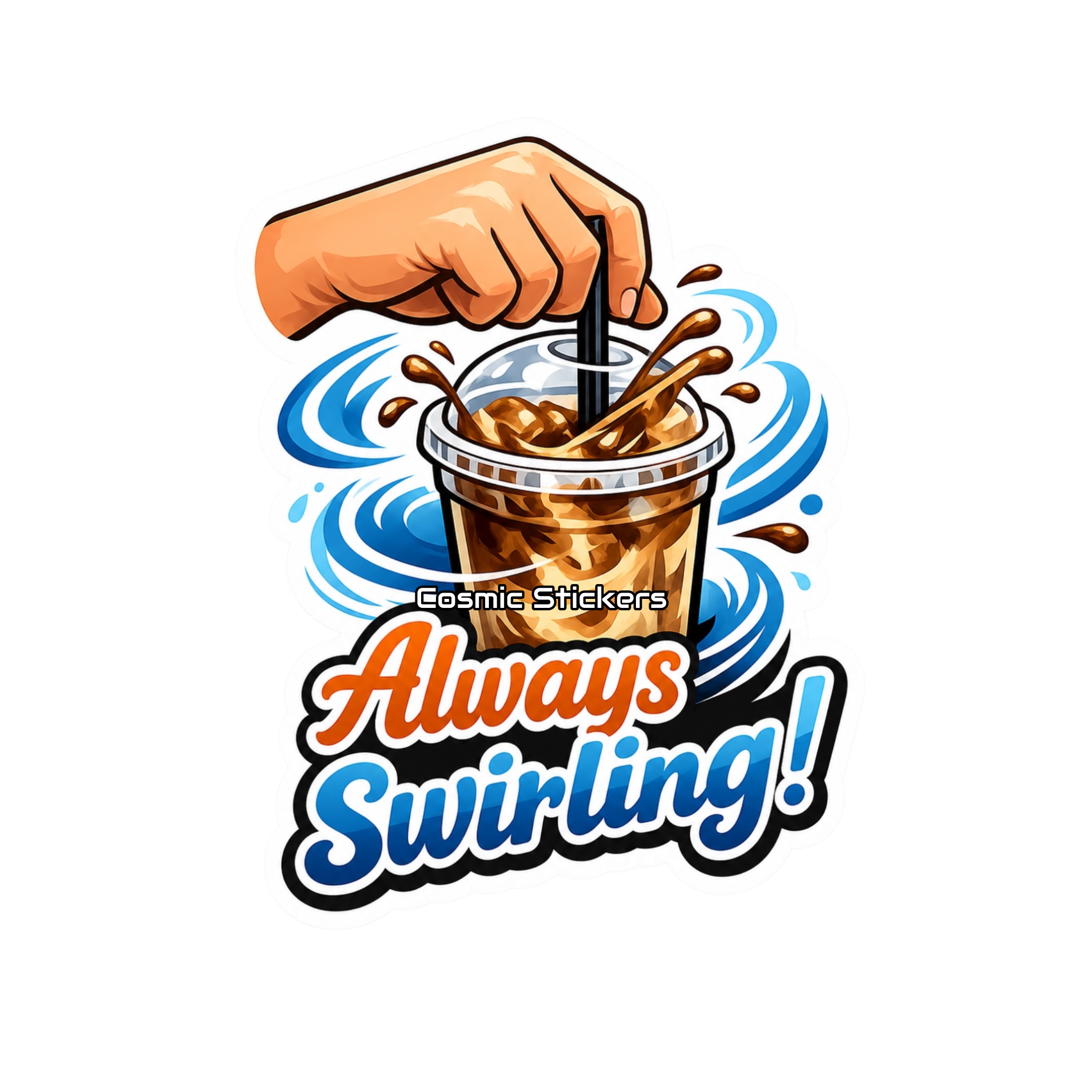 Always Swirling Iced Coffee Sticker - Classic Blue premium die-cut vinyl sticker by Cosmic Stickers