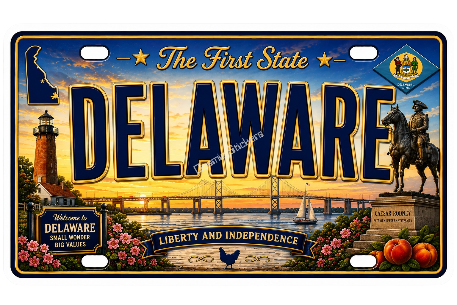 50 State License Plate Sticker Collection •DE• premium die-cut vinyl sticker by Cosmic Stickers