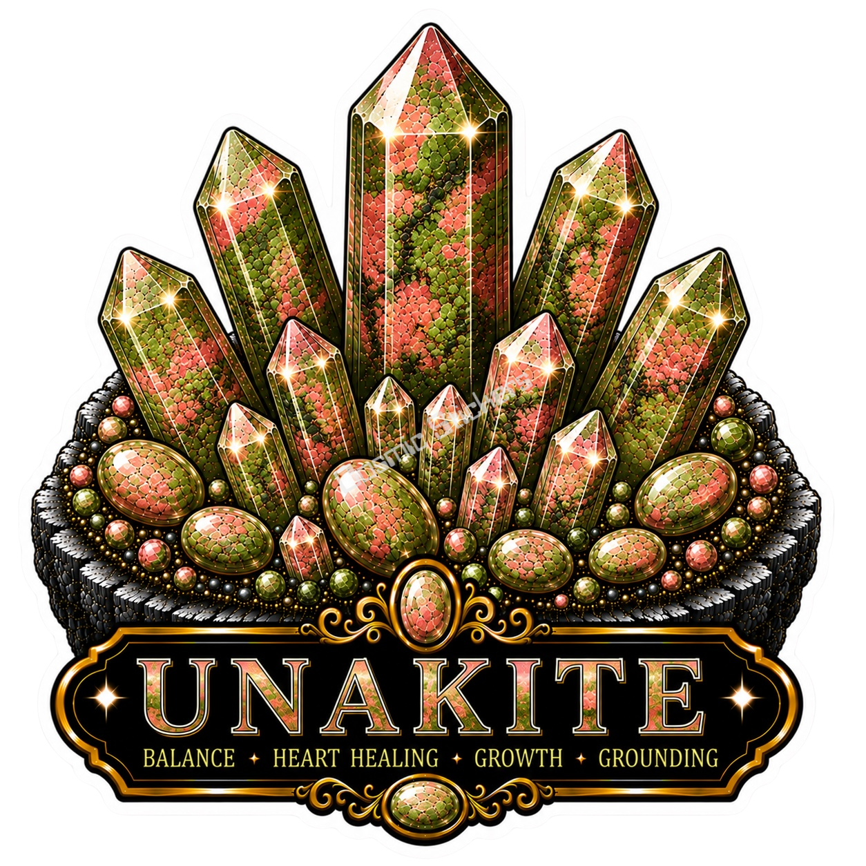 Crystal Meanings Collection - Unakite premium die-cut vinyl sticker by Cosmic Stickers