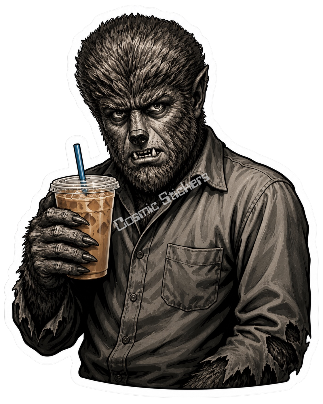 Caffeinated Nightmares - Wolfman premium die-cut vinyl sticker by Cosmic Stickers