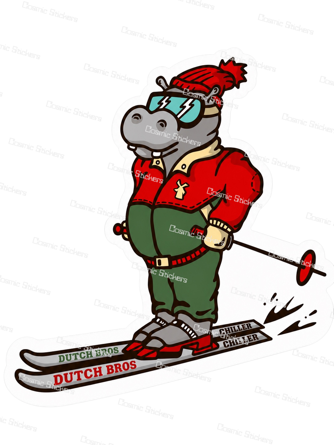 Dutch Bros Skiing Hippo | Dutch Bros Inspired Fan-Made Sticker