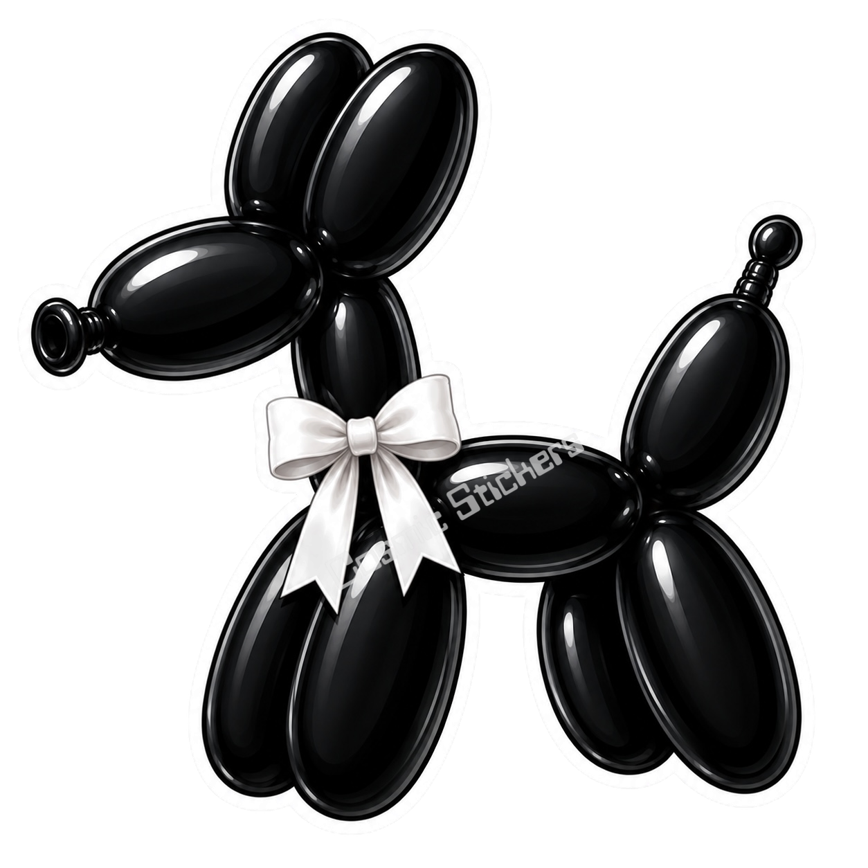 Balloon Animal Stickers - Black. w/ White Bow