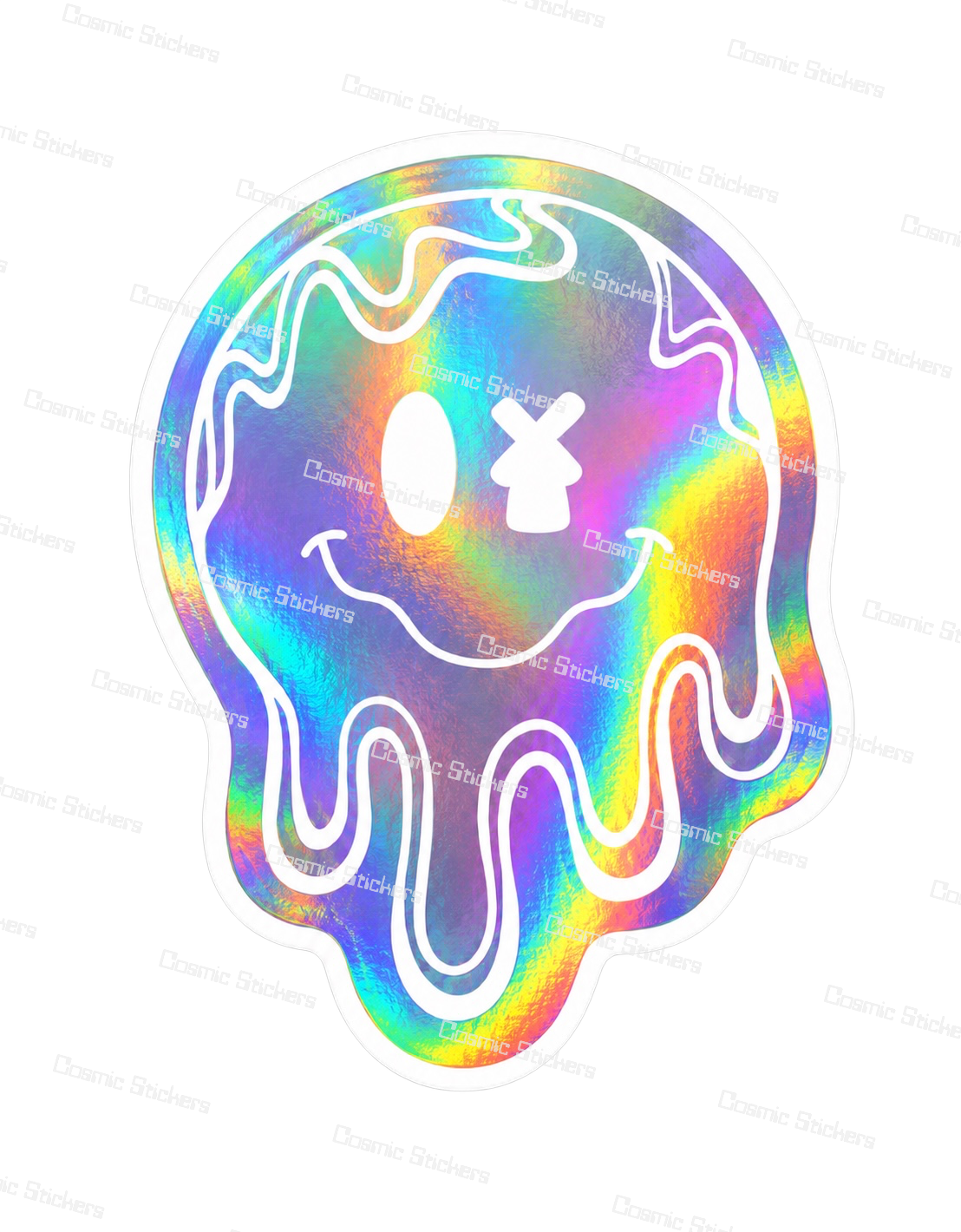 Fan-Made Drippy Smiley – Cosmic Holo Edition | Dutch Bros Inspired Sticker