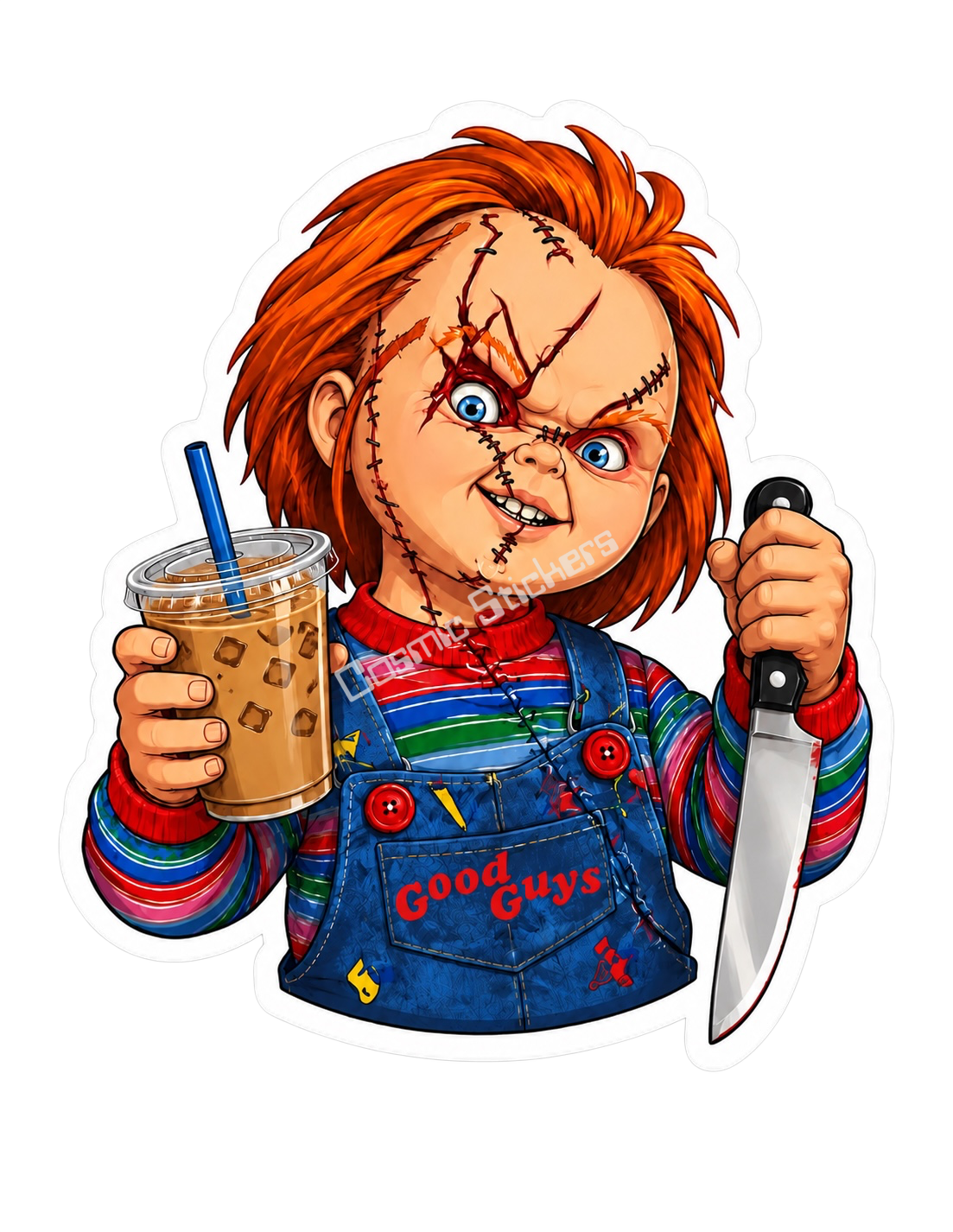 Caffeinated Nightmares - Chucky premium die-cut vinyl sticker by Cosmic Stickers