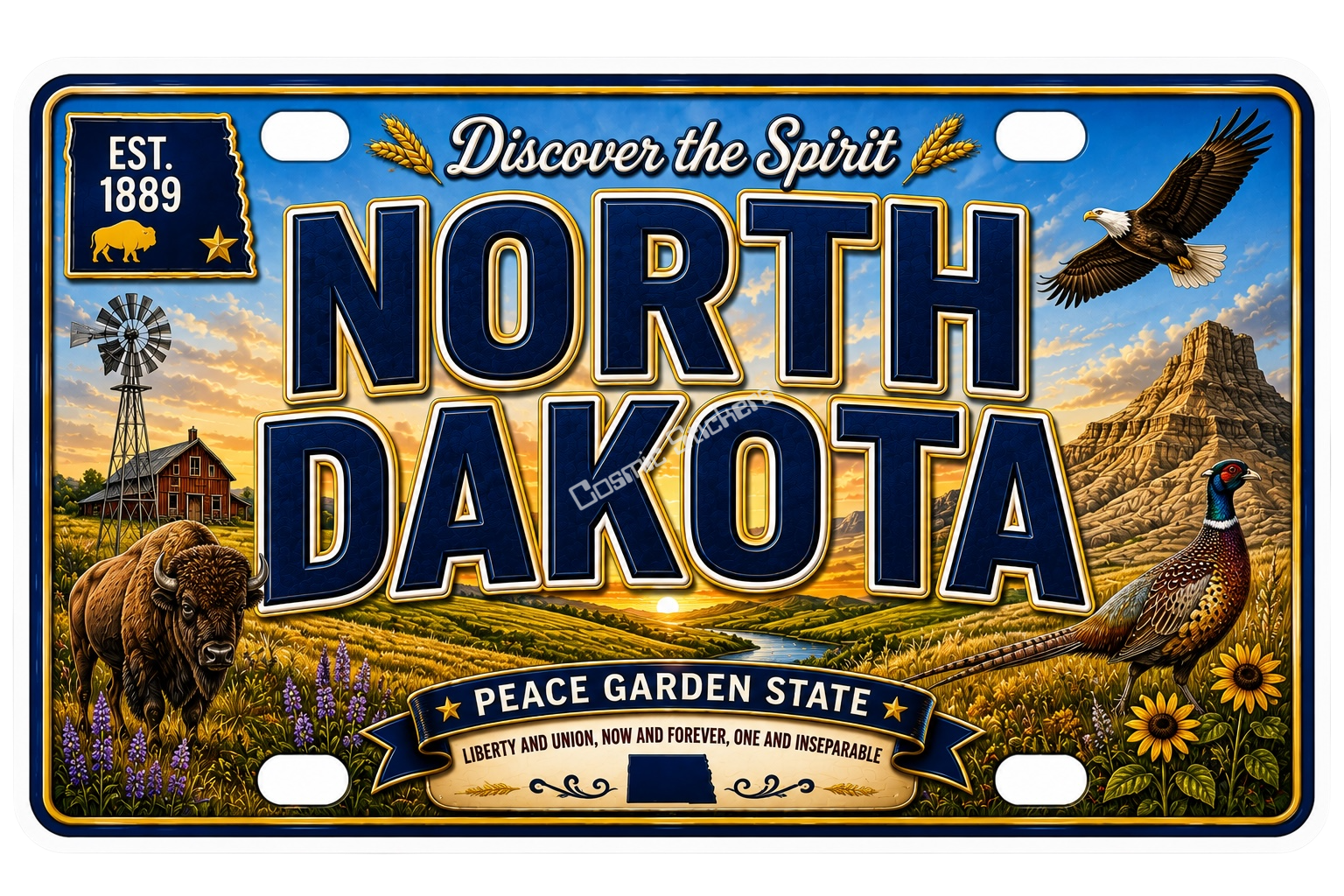 50 State License Plate Sticker Collection •ND• premium die-cut vinyl sticker by Cosmic Stickers