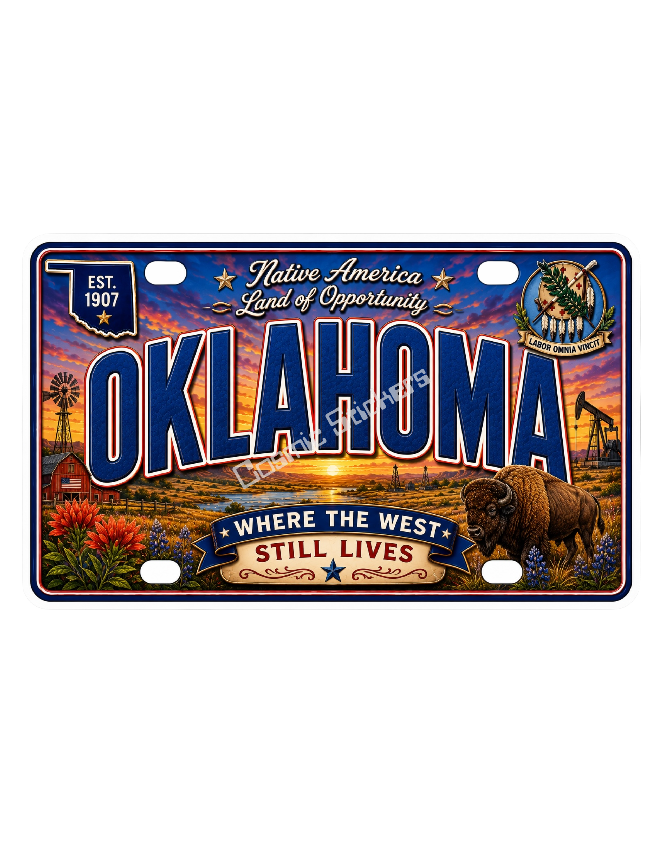 50 State License Plate Sticker Collection •OK• premium die-cut vinyl sticker by Cosmic Stickers