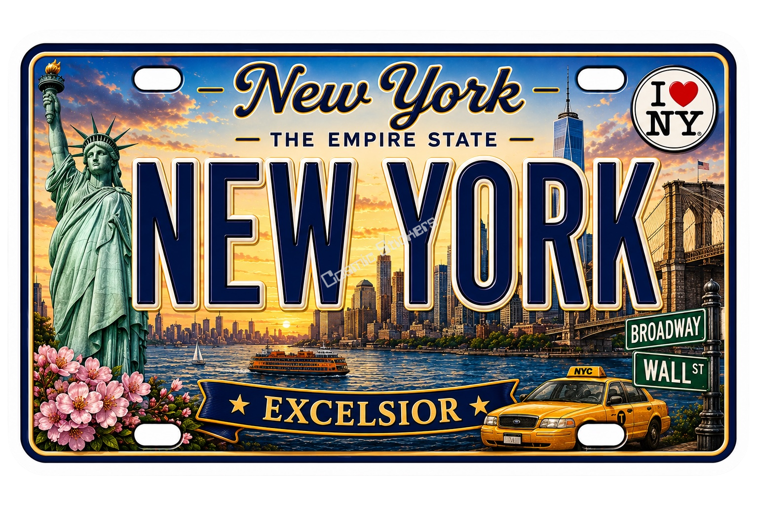 50 State License Plate Sticker Collection •NY• premium die-cut vinyl sticker by Cosmic Stickers