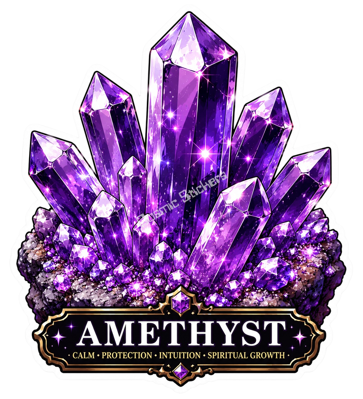 Crystal Meanings Collection - Amethest premium die-cut vinyl sticker by Cosmic Stickers