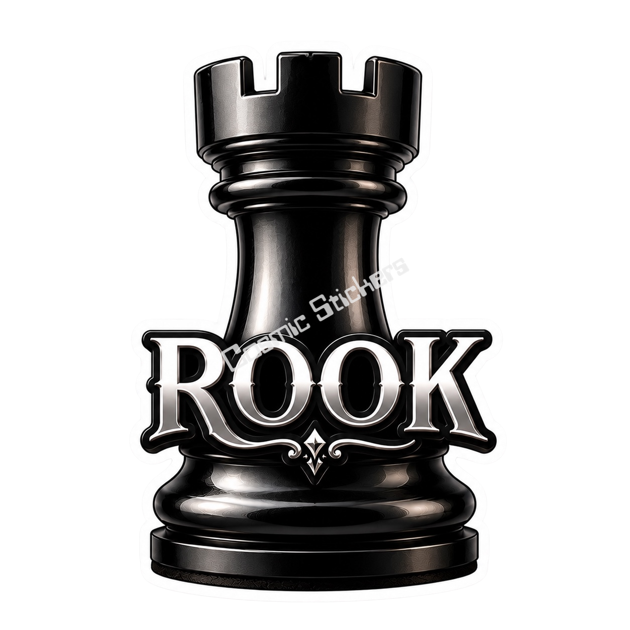 Classic Chess - Black Rook premium die-cut vinyl sticker by Cosmic Stickers