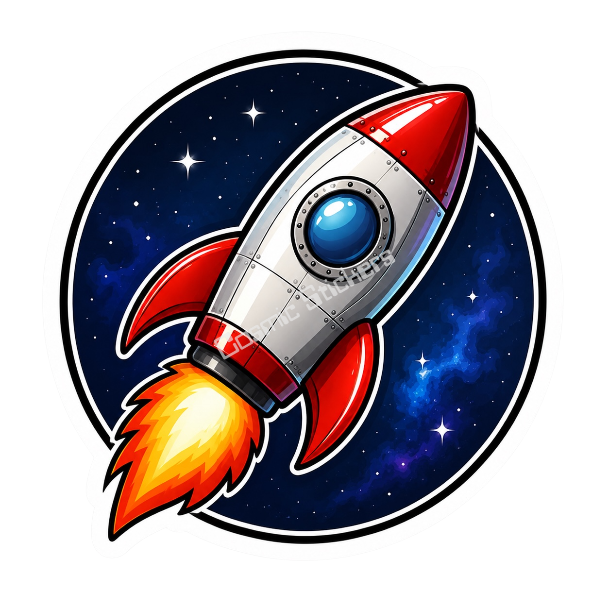 Cosmic Stickers - Rocket Ship w/ Background