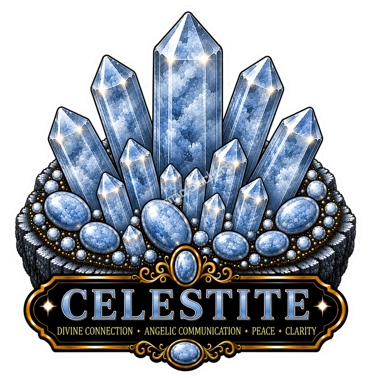 Crystal Meanings Collection - Celestite premium die-cut vinyl sticker by Cosmic Stickers