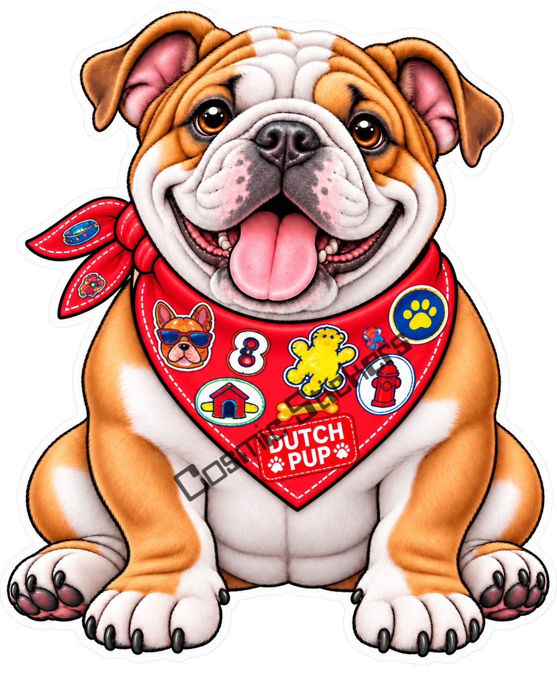 Fan-Made Dutch Pups! - Bulldog w/ Red Bandana Vinyl Sticker