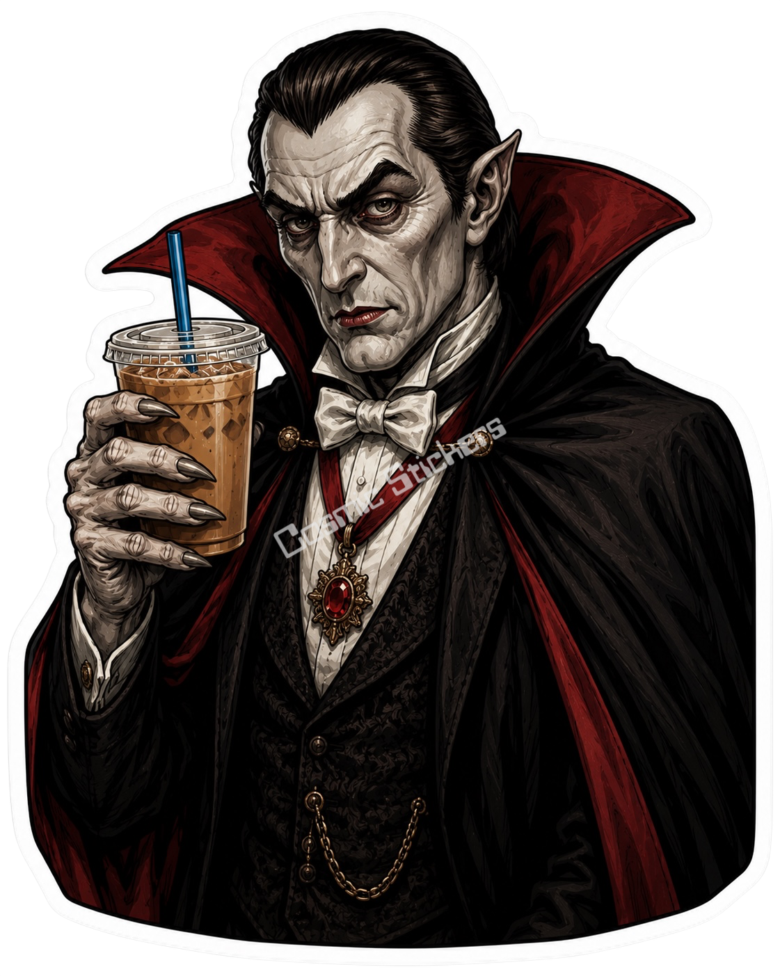 Caffeinated Nightmares - Dracula premium die-cut vinyl sticker by Cosmic Stickers