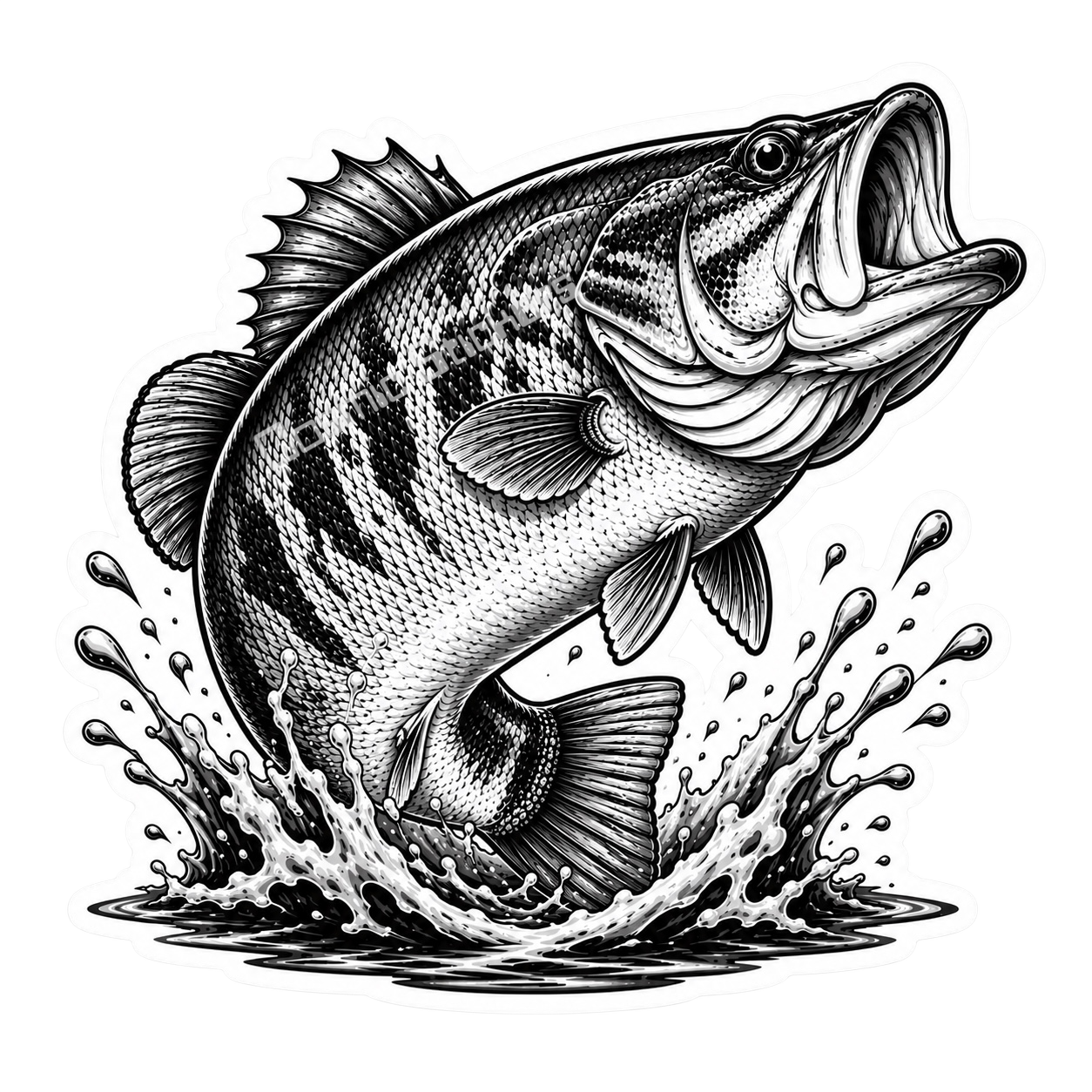Fishing Stickers - Largemouth Bass (Black & White)