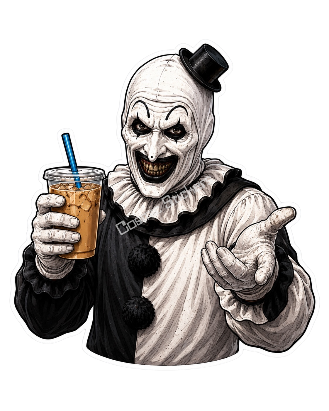 Caffeinated Nightmares - Art the Clown premium die-cut vinyl sticker by Cosmic Stickers