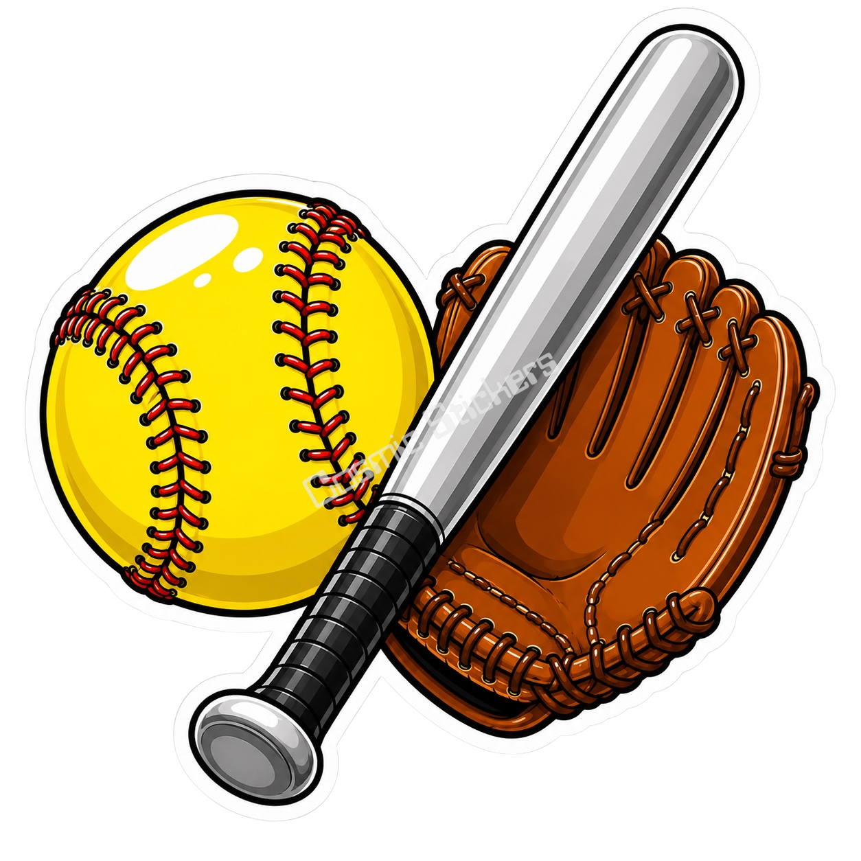 Girls Softball - Softball, Bat & Glove premium die-cut vinyl sticker by Cosmic Stickers