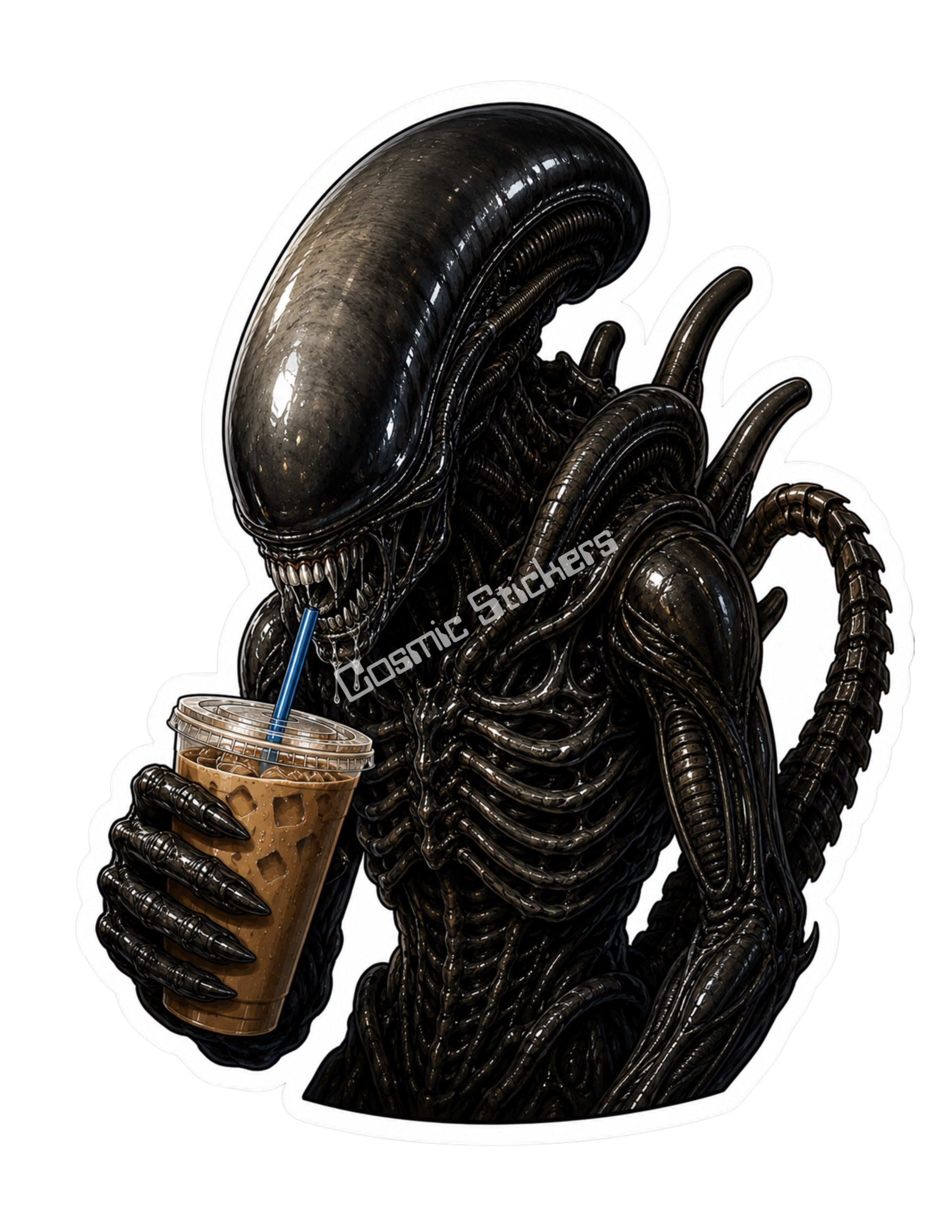 Caffeinated Nightmares - Alien premium die-cut vinyl sticker by Cosmic Stickers
