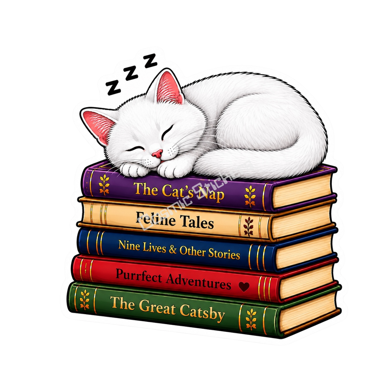 The Cat Nap Collection - White Cat premium die-cut vinyl sticker by Cosmic Stickers