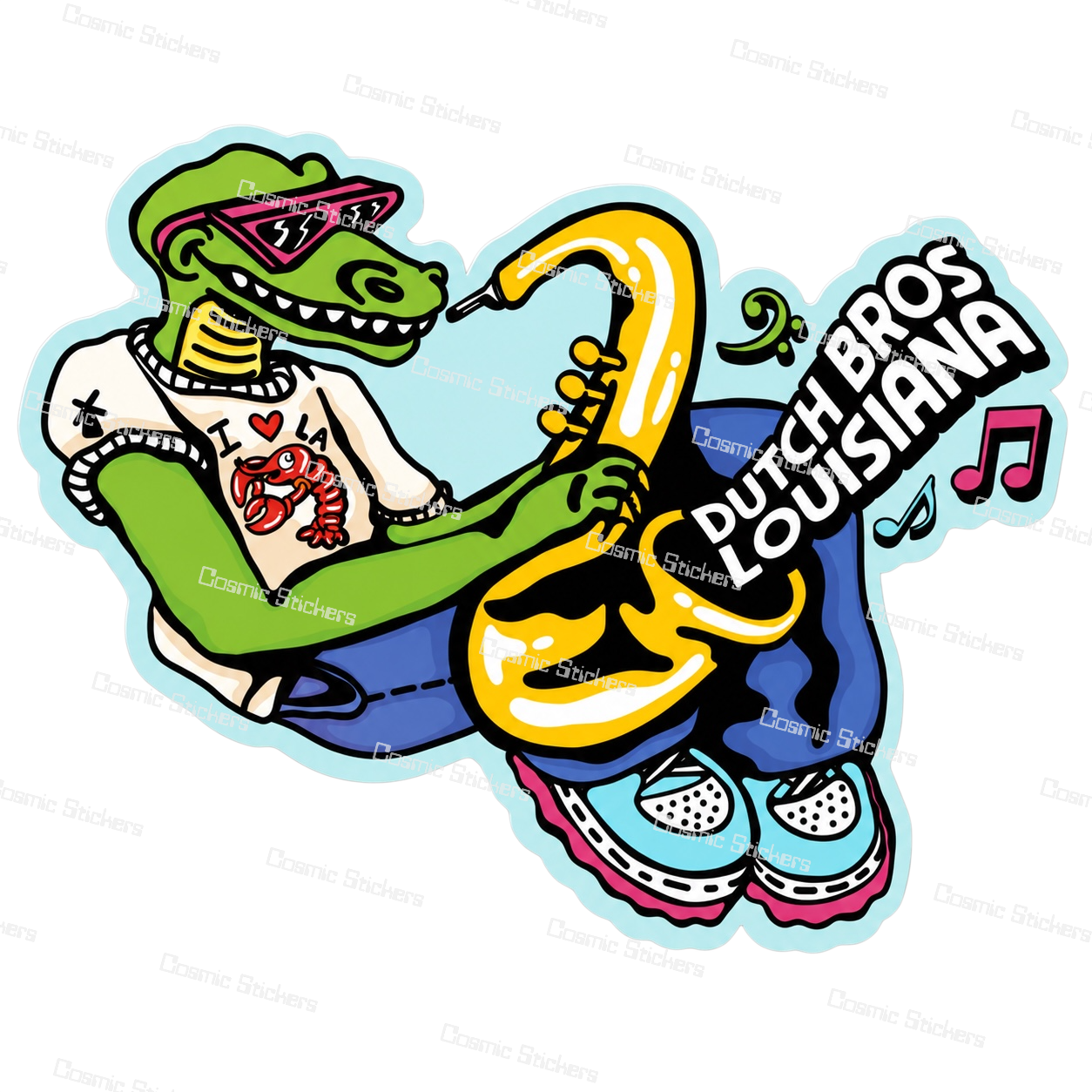 Fan-Made Louisiana Saxophone Alligator | Dutch Bros Inspired Sticker