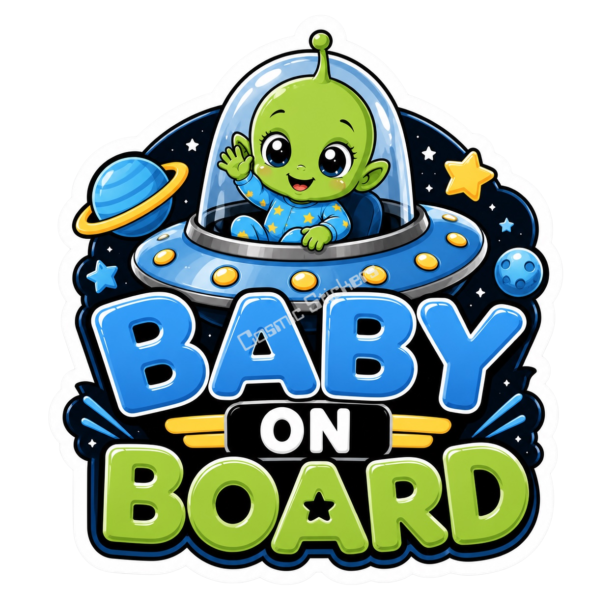 Baby On Board - Blue UFO Alien Theme