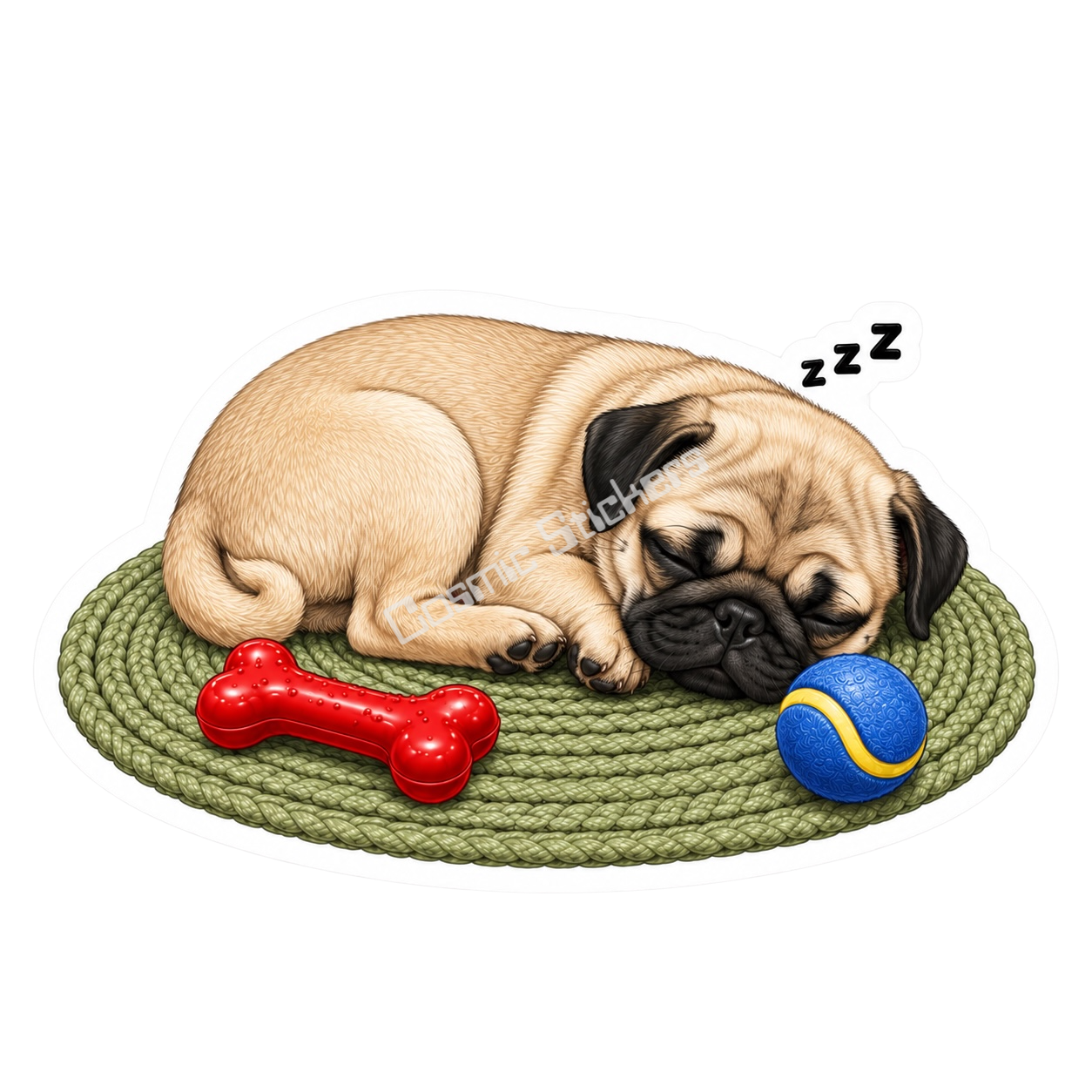 Paws & Dreams - Pug premium die-cut vinyl sticker by Cosmic Stickers