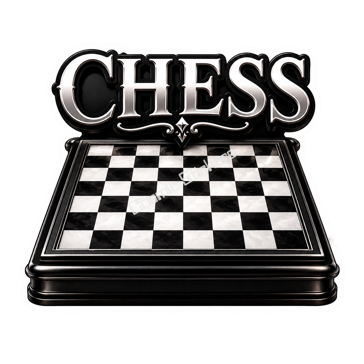Classic Chess Board •Silver Lettering• premium die-cut vinyl sticker by Cosmic Stickers