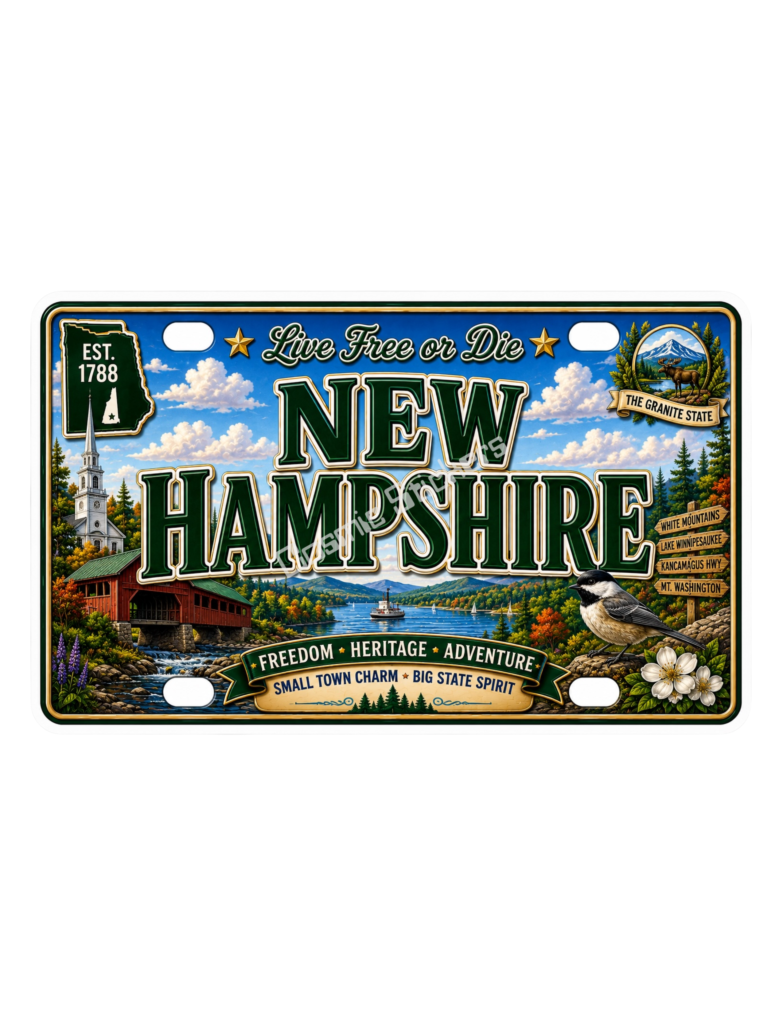 50 State License Plate Sticker Collection •NH• premium die-cut vinyl sticker by Cosmic Stickers