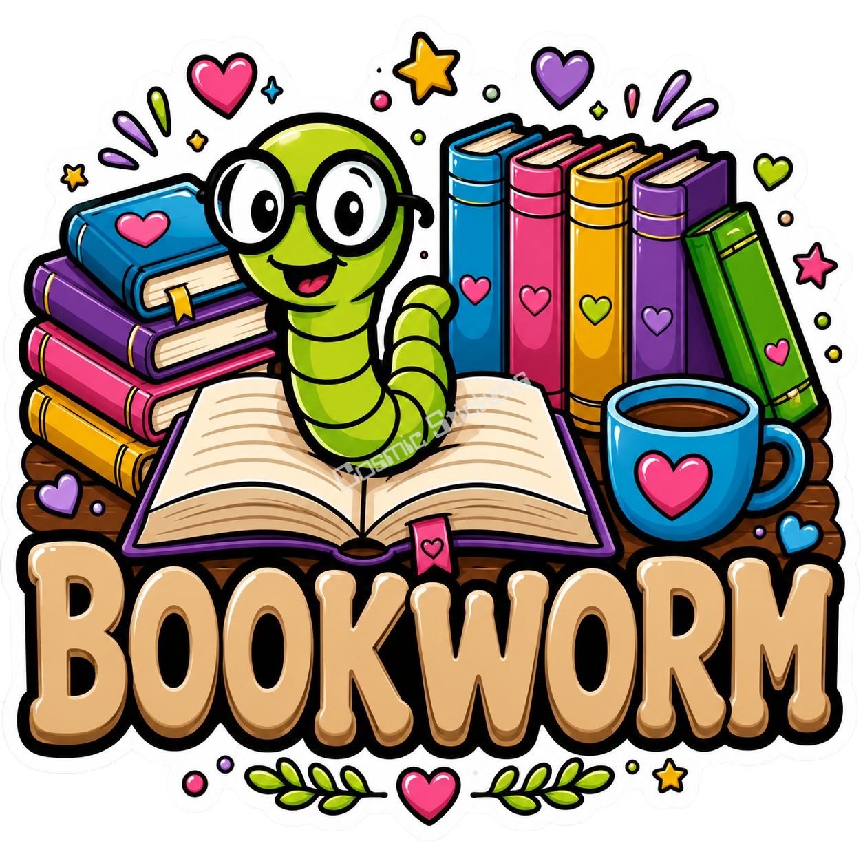 Cosmic Stickers - Booksworm premium die-cut vinyl sticker by Cosmic Stickers