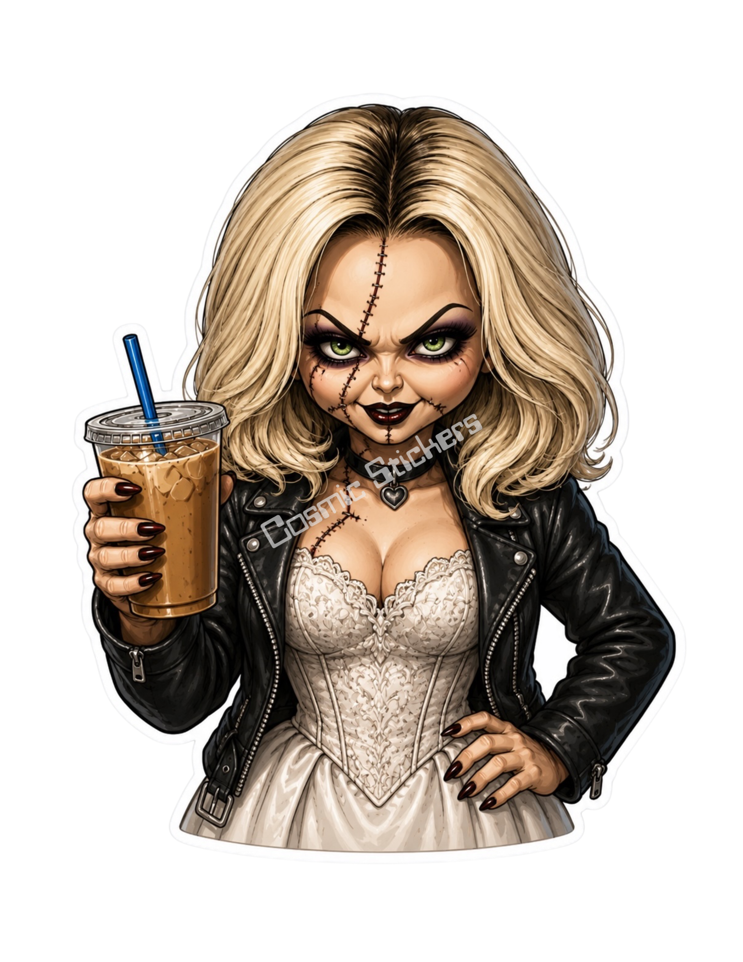 Caffeinated Nightmares - The Bride of Chucky premium die-cut vinyl sticker by Cosmic Stickers