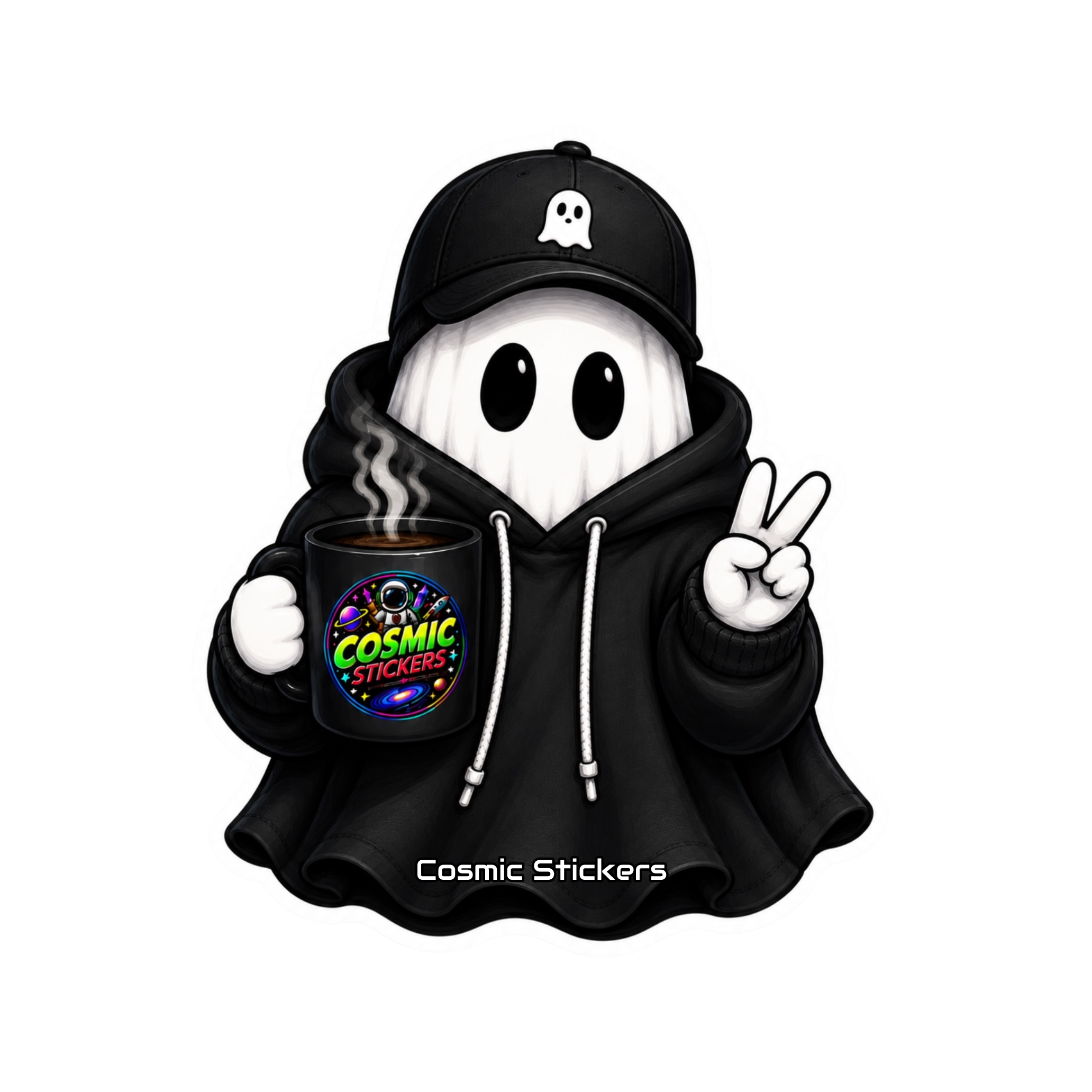 Cosmic Coffee Ghosts •Cafe Casper• premium die-cut vinyl sticker by Cosmic Stickers