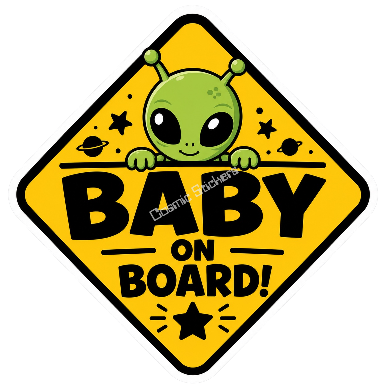 Baby On Board - Yellow/ Black - Green Alien