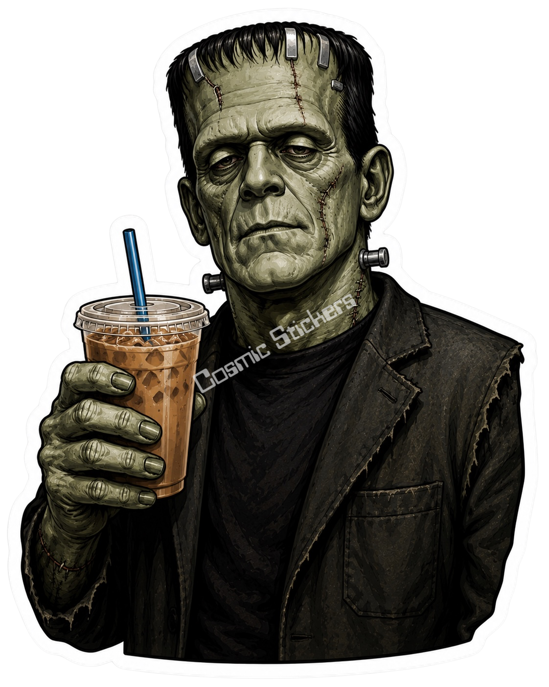 Caffeinated Nightmares - Frankenstein premium die-cut vinyl sticker by Cosmic Stickers
