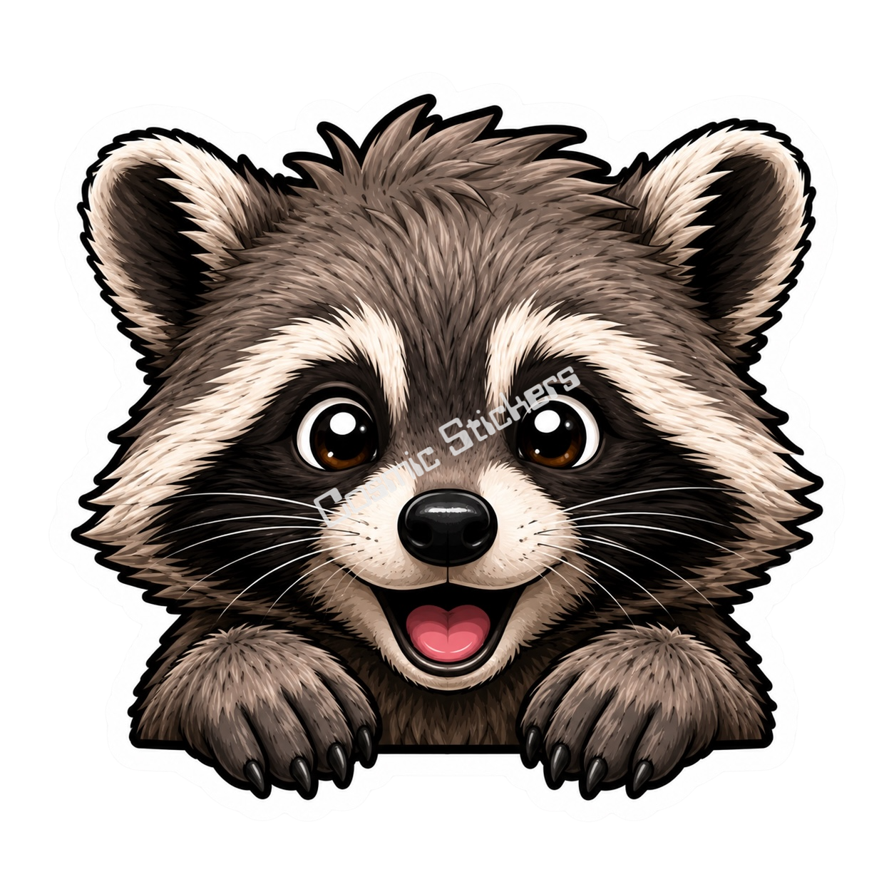 Peekaboo Pals - Raccoon premium die-cut vinyl sticker by Cosmic Stickers