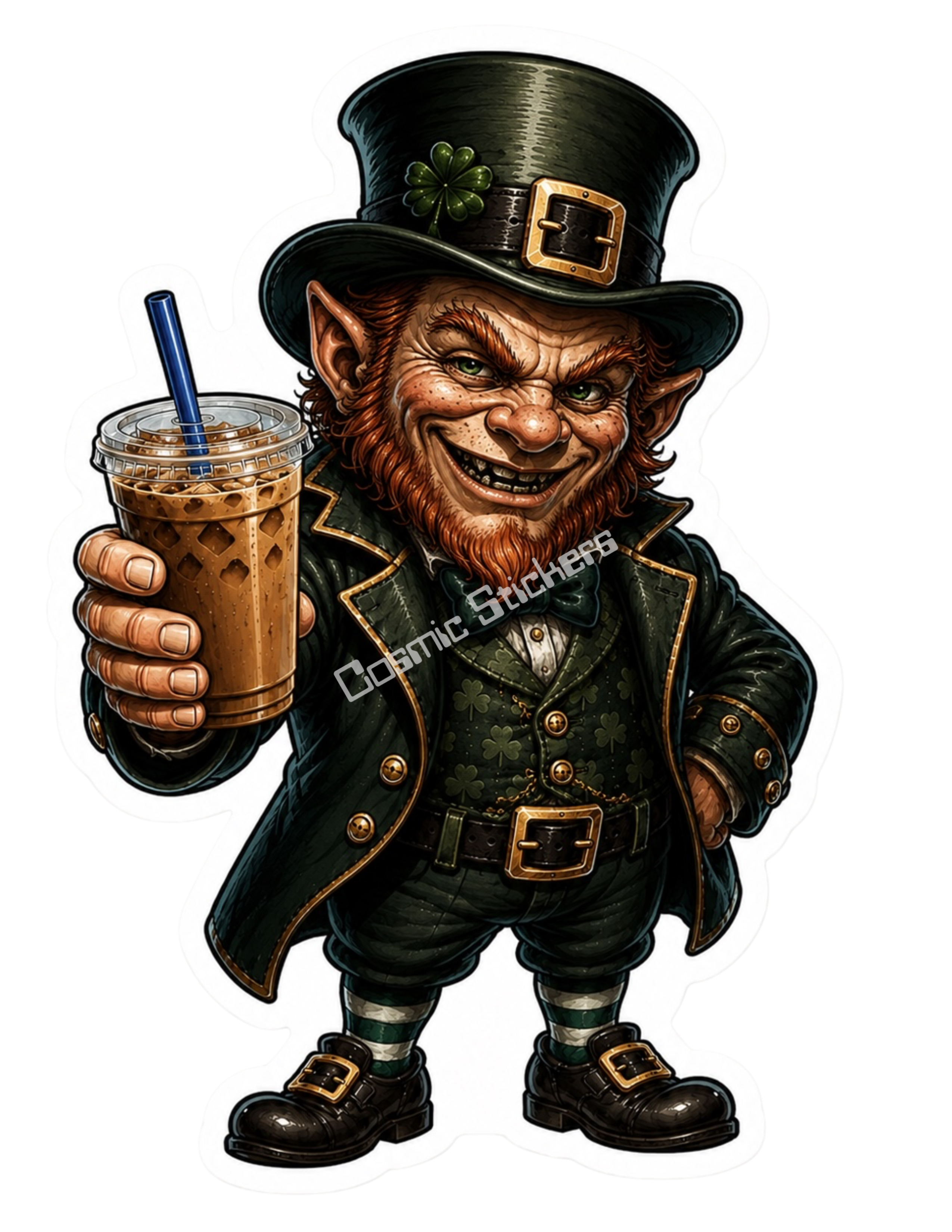 Caffeinated Nightmares - Leprechaun  premium die-cut vinyl sticker by Cosmic Stickers