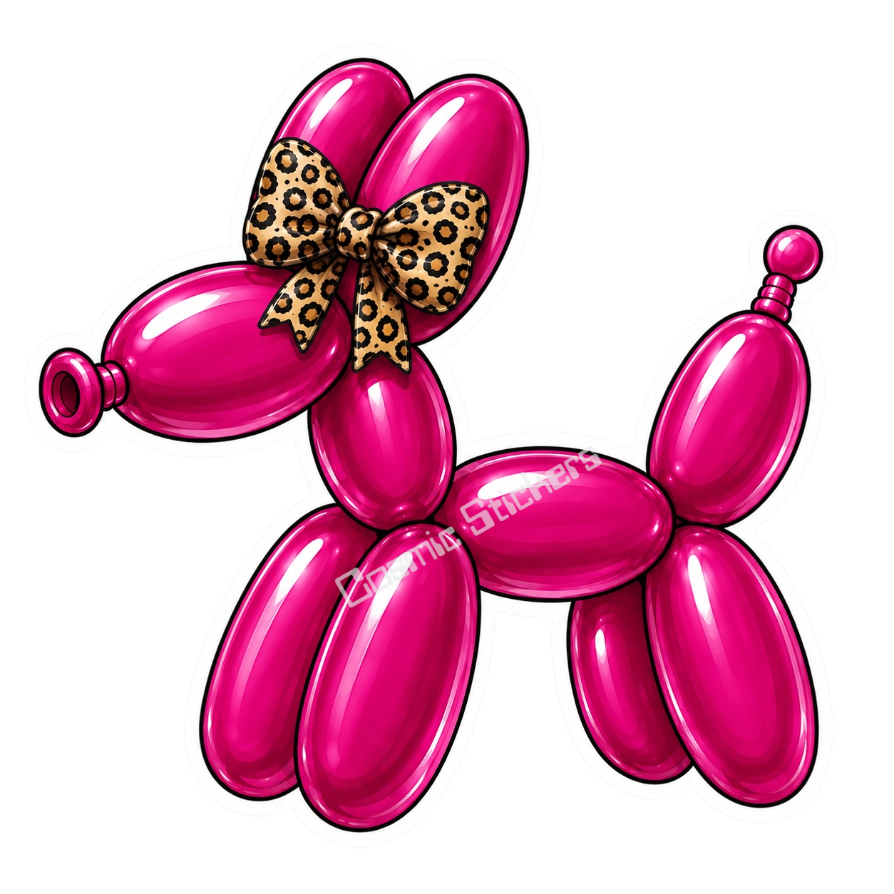 Balloon Animal Stickers - Dark Pink w/ Leopard Bow