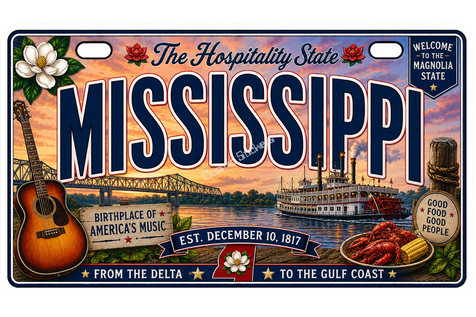50 State License Plate Sticker Collection •MS• premium die-cut vinyl sticker by Cosmic Stickers