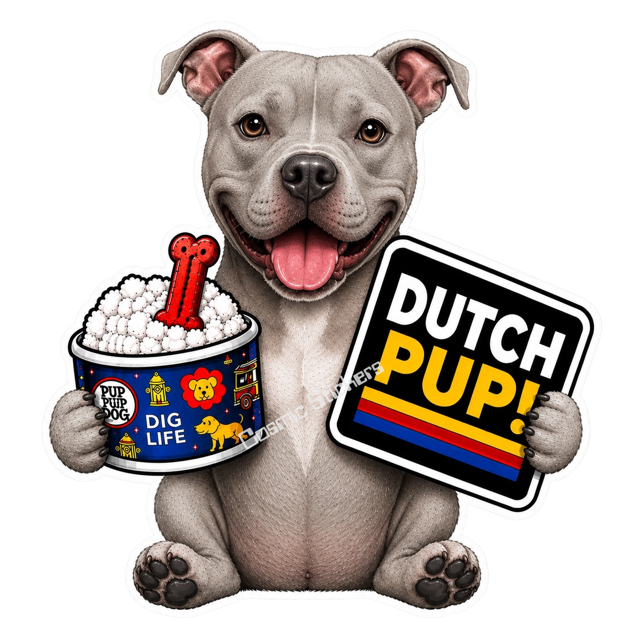 Fan-Made Dutch Pups! - Pit Bull - Gray Vinyl Sticker