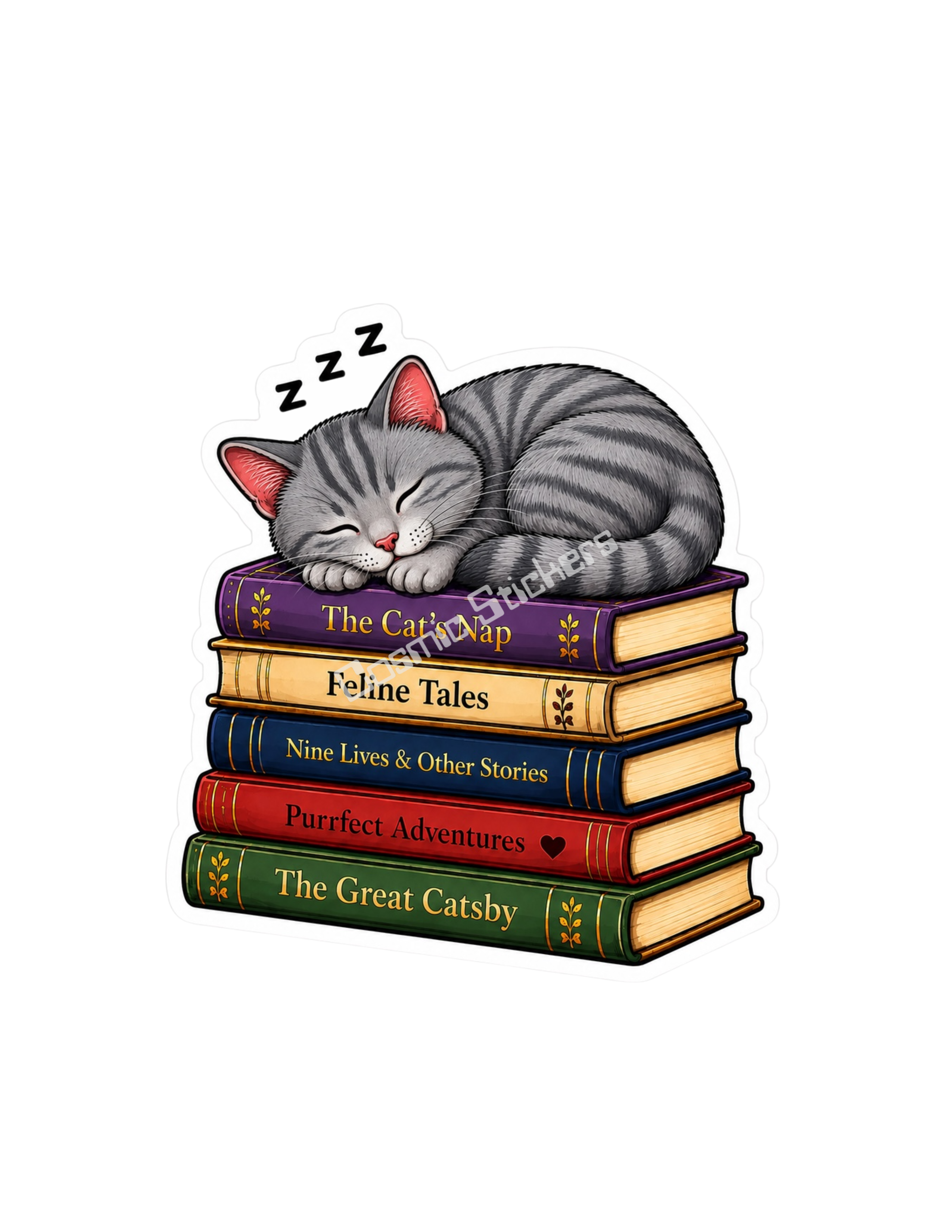 The Cat Nap Collection - Dark Gray Tabby premium die-cut vinyl sticker by Cosmic Stickers