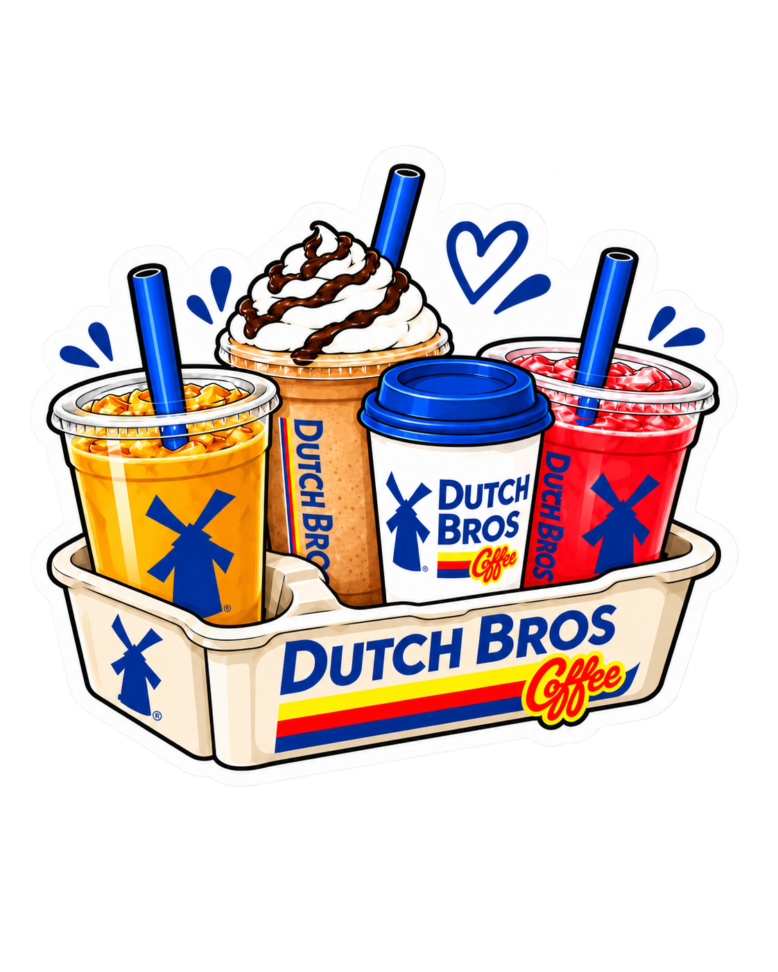 Fan-Made Dutch Bros Coffee History – Tray Of Drinks (Cutout) Vinyl Sticker