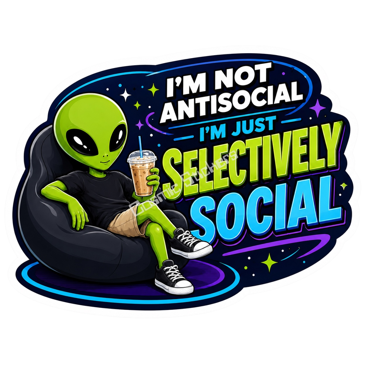 Cosmic Alien - I’m Not Antisocial premium die-cut vinyl sticker by Cosmic Stickers