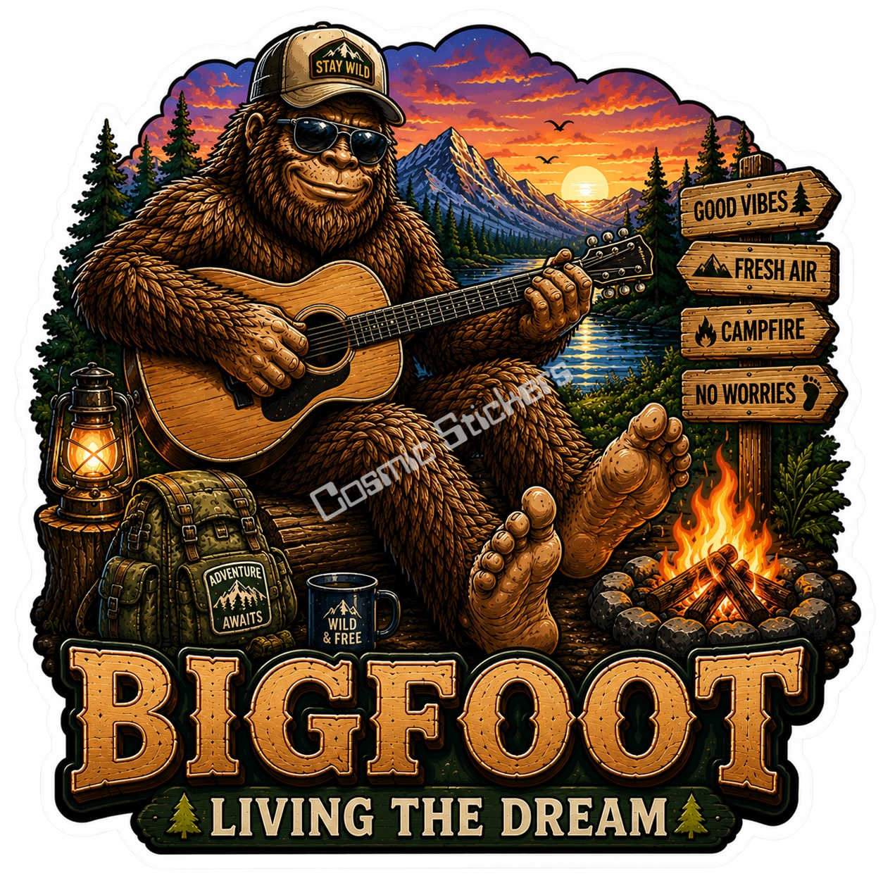 Bigfoot Stickers - Playing The guitar