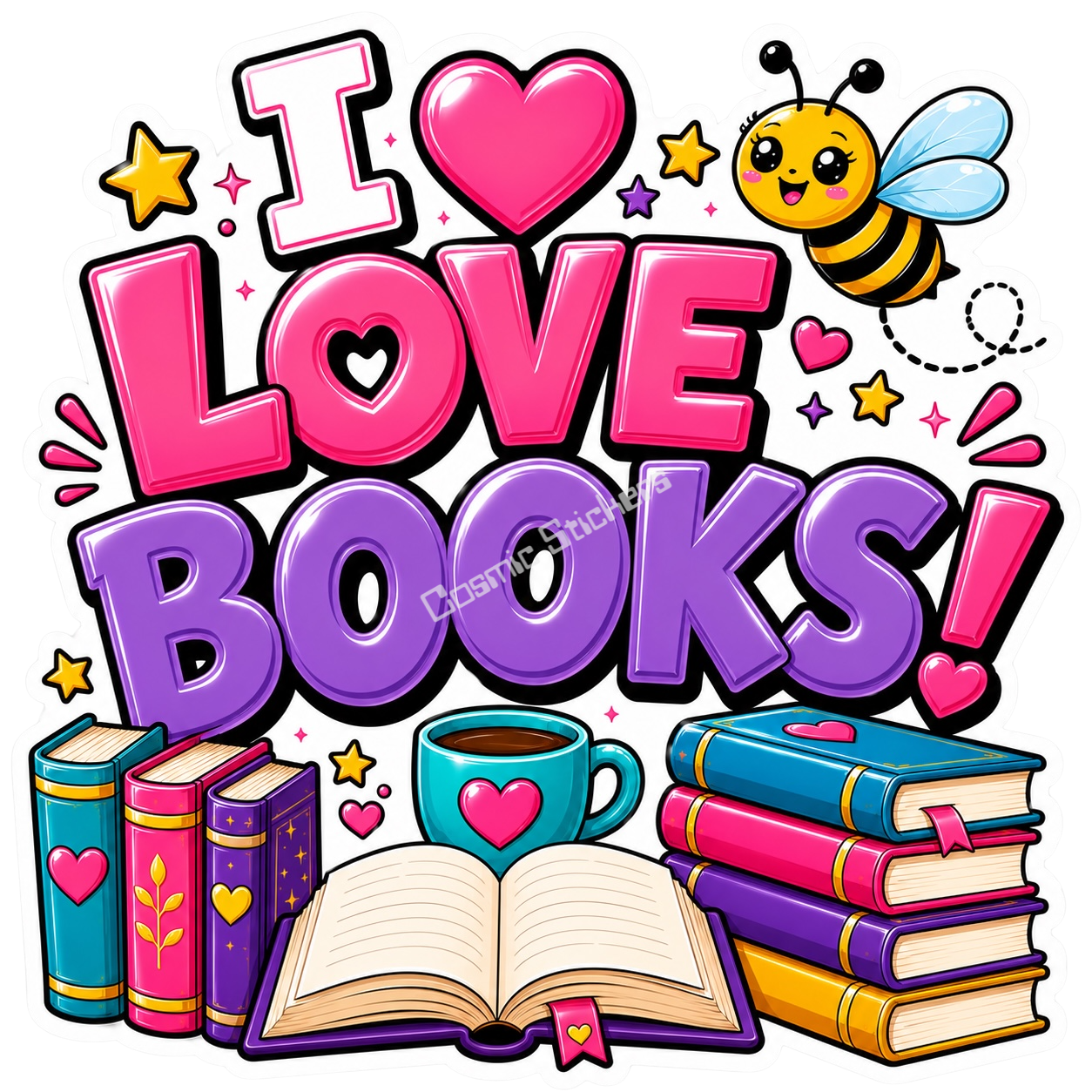 Cosmic Stickers - I Love Books premium die-cut vinyl sticker by Cosmic Stickers