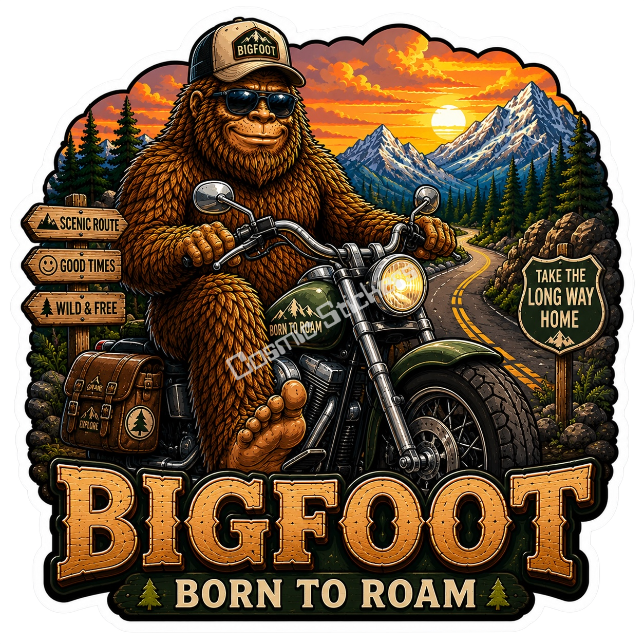Bigfoot Stickers - Riding A Motorcycle