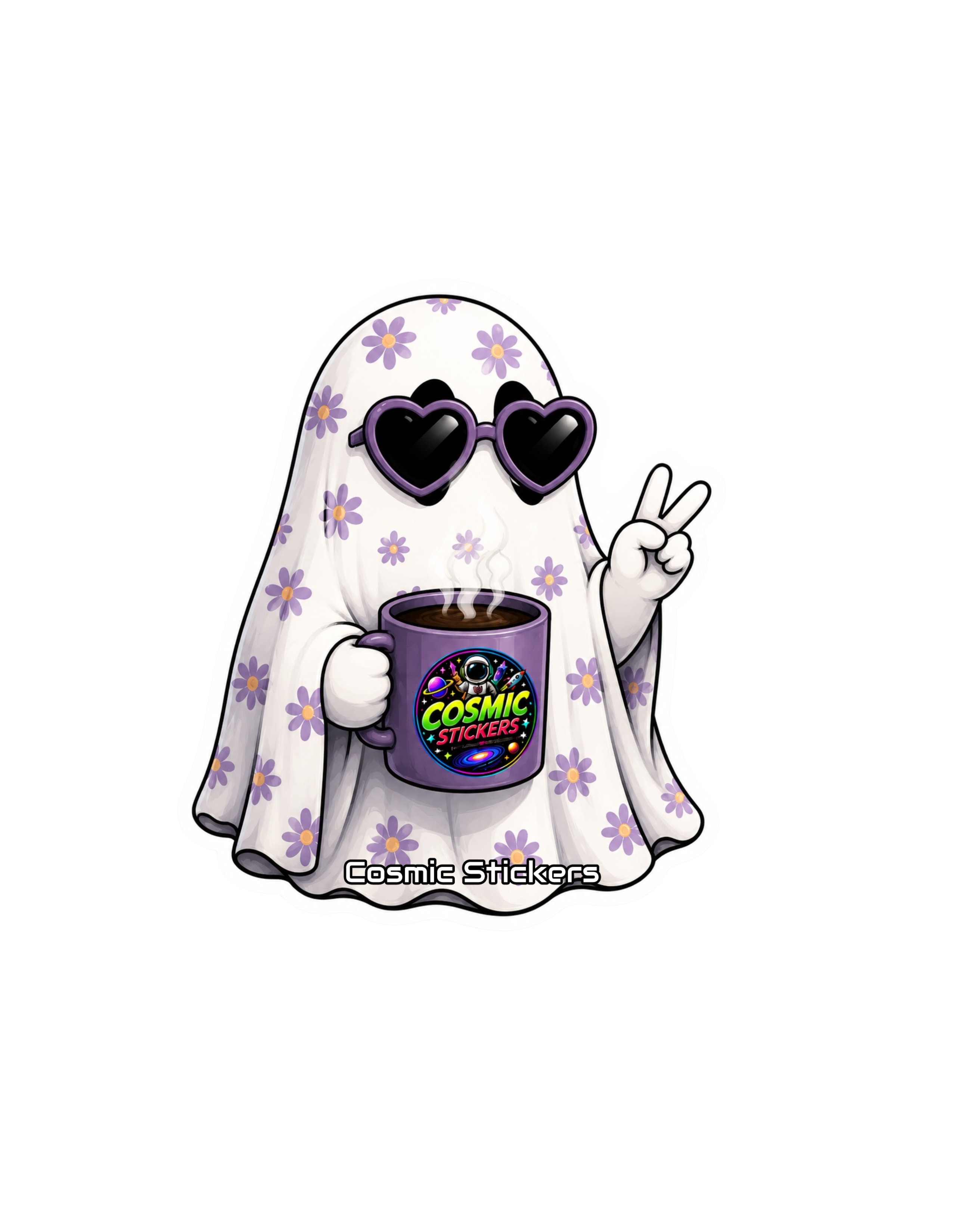 Cosmic Coffee Ghosts •PJ Boo• premium die-cut vinyl sticker by Cosmic Stickers