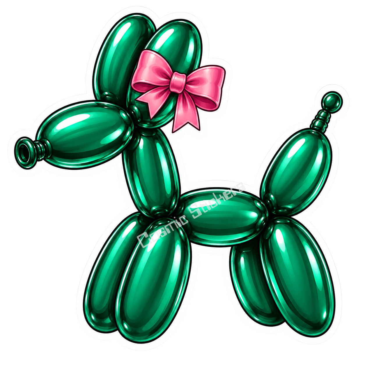 Balloon Animal Stickers - Emerald Green w/ Pink Bow