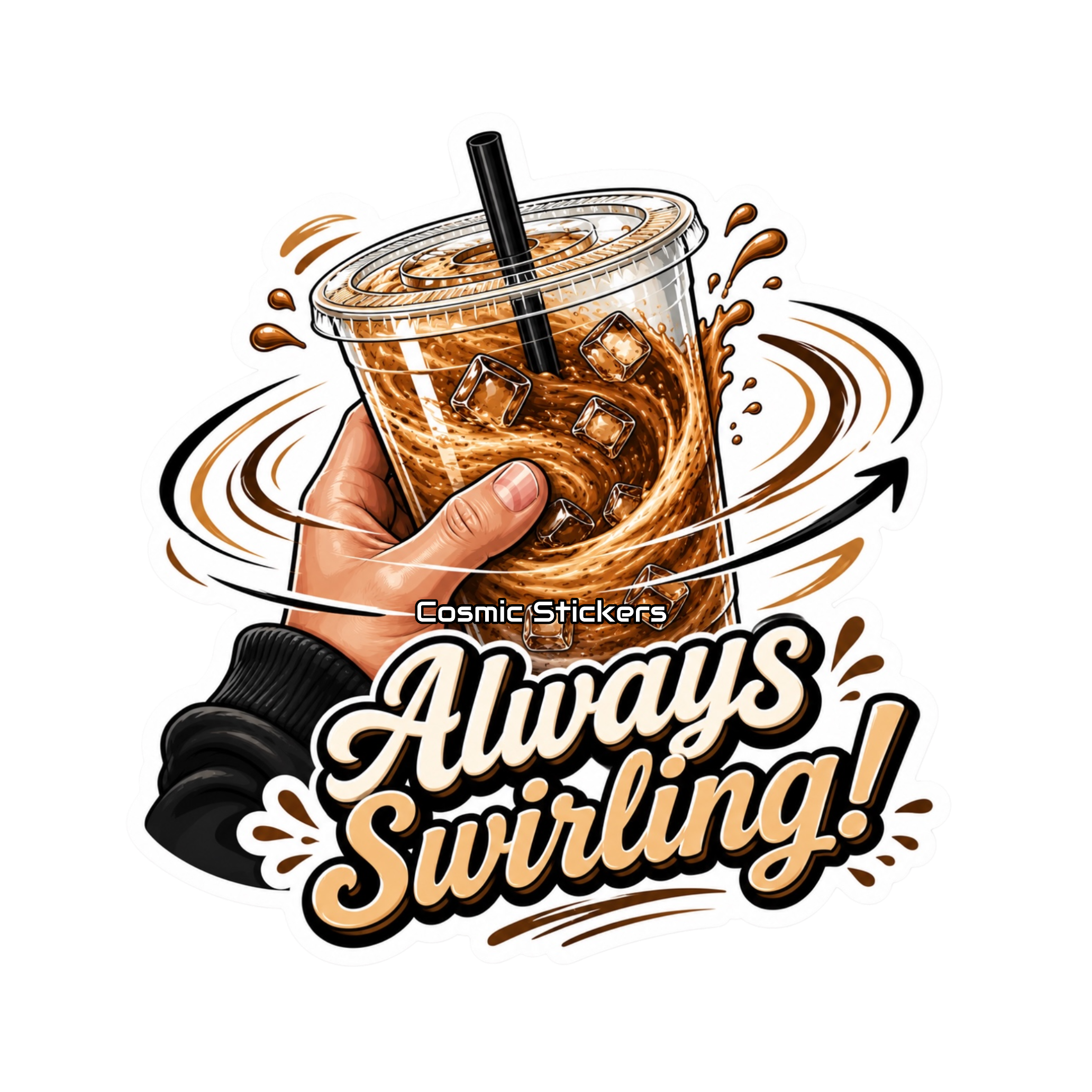Always Swirling Iced Coffee Sticker – Classic Brown premium die-cut vinyl sticker by Cosmic Stickers